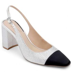 Elegant Silver and Black Slingback Heels